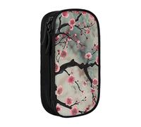 BNVSADC Japanese Spring Plum Floral 1 Printed Pencil Case for Girls Boys, Large Capacity Pencil Pouch Cute Pencil Box Adult Makeup Bag with 2 Compartments, Black