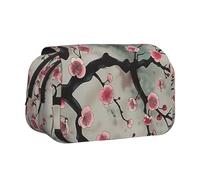 BNVSADC Japanese Spring Plum Floral 1 Printed Print Flip Top Double Layer Pencil Case - Large Capacity School Supplies Organizer for Students, Kids, Teens, Artists, Travel & Office Use