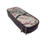 BNVSADC Japanese Spring Plum Floral 1 Printed PU Leather Flip Pencil Case, Cute Pencil Box Pen Bag Stationery Organizer Makeup Bag for School Office Travel