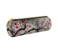 BNVSADC Japanese Spring Plum Floral 1 Printed Round Pencil Case Leather Pencil Pouch Cute Stationery Pencil Pen Bag for School Office Travel