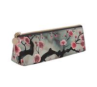 BNVSADC Japanese Spring Plum Floral 1 Printed Triangle Pencil Case Leather Pencil Pouch Cute Stationery Pencil Pen Bag for School Office Travel