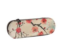 BNVSADC Japanese Spring Plum Floral Print Printed Leather Pencil Pen Case & Makeup Bag - Stylish Hard Shell Pencil Bag Stationery Organizer Pouch for School Office Travel
