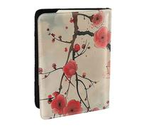 BNVSADC Japanese Spring Plum Floral Print Printed Passport Holder Travel PU Leather Passport Cover Case Organiser for Men Women, 6.5 inch