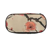 BNVSADC Japanese Spring Plum Floral Print Printed Pencil Case Cute Pencil Bag Pen Pouch Large Stationery Organizer Makeup Bag for Teen Boys Girls School Students Office