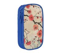 BNVSADC Japanese Spring Plum Floral Print Printed Pencil Case for Girls Boys, Large Capacity Pencil Pouch Cute Pencil Box Adult Makeup Bag with 2 Compartments, Blue