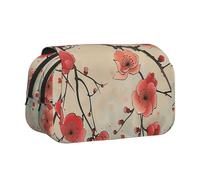 BNVSADC Japanese Spring Plum Floral Print Printed Print Flip Top Double Layer Pencil Case - Large Capacity School Supplies Organizer for Students, Kids, Teens, Artists, Travel & Office Use