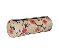 BNVSADC Japanese Spring Plum Floral Print Printed Round Pencil Case Leather Pencil Pouch Cute Stationery Pencil Pen Bag for School Office Travel