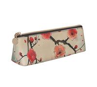BNVSADC Japanese Spring Plum Floral Print Printed Triangle Pencil Case Leather Pencil Pouch Cute Stationery Pencil Pen Bag for School Office Travel
