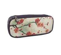 BNVSADC Japanese Spring Plum Floral Printed Leather Pencil Pen Case & Makeup Bag - Stylish Pencil Bag Stationery Organizer Pouch for School Office Travel