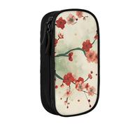 BNVSADC Japanese Spring Plum Floral Printed Pencil Case for Girls Boys, Large Capacity Pencil Pouch Cute Pencil Box Adult Makeup Bag with 2 Compartments, Black