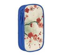 BNVSADC Japanese Spring Plum Floral Printed Pencil Case for Girls Boys, Large Capacity Pencil Pouch Cute Pencil Box Adult Makeup Bag with 2 Compartments, Blue