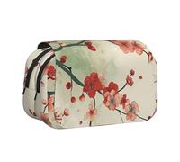 BNVSADC Japanese Spring Plum Floral Printed Print Flip Top Double Layer Pencil Case - Large Capacity School Supplies Organizer for Students, Kids, Teens, Artists, Travel & Office Use