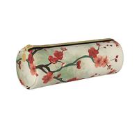 BNVSADC Japanese Spring Plum Floral Printed Round Pencil Case Leather Pencil Pouch Cute Stationery Pencil Pen Bag for School Office Travel