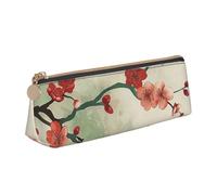 BNVSADC Japanese Spring Plum Floral Printed Triangle Pencil Case Leather Pencil Pouch Cute Stationery Pencil Pen Bag for School Office Travel