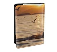 BNVSADC Killer Whale Under Sunset Printed Passport Holder Travel PU Leather Passport Cover Case Organiser for Men Women, 6.5 inch