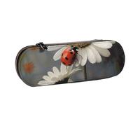 BNVSADC Ladybug and Flower Printed Leather Pencil Pen Case & Makeup Bag - Stylish Hard Shell Pencil Bag Stationery Organizer Pouch for School Office Travel