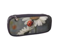 BNVSADC Ladybug and Flower Printed Leather Pencil Pen Case & Makeup Bag - Stylish Pencil Bag Stationery Organizer Pouch for School Office Travel