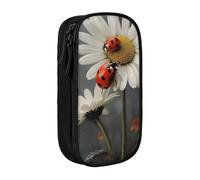BNVSADC Ladybug and Flower Printed Pencil Case for Girls Boys, Large Capacity Pencil Pouch Cute Pencil Box Adult Makeup Bag with 2 Compartments, Black