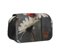 BNVSADC Ladybug and Flower Printed Print Flip Top Double Layer Pencil Case - Large Capacity School Supplies Organizer for Students, Kids, Teens, Artists, Travel & Office Use