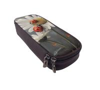 BNVSADC Ladybug and Flower Printed PU Leather Flip Pencil Case, Cute Pencil Box Pen Bag Stationery Organizer Makeup Bag for School Office Travel
