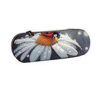 BNVSADC Ladybug on Flower Printed Leather Pencil Pen Case & Makeup Bag - Stylish Hard Shell Pencil Bag Stationery Organizer Pouch for School Office Travel