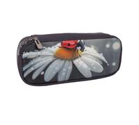 BNVSADC Ladybug on Flower Printed Leather Pencil Pen Case & Makeup Bag - Stylish Pencil Bag Stationery Organizer Pouch for School Office Travel