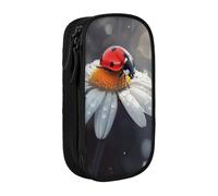 BNVSADC Ladybug on Flower Printed Pencil Case for Girls Boys, Large Capacity Pencil Pouch Cute Pencil Box Adult Makeup Bag with 2 Compartments, Black