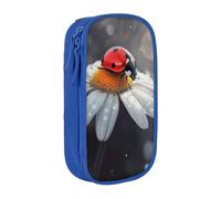 BNVSADC Ladybug on Flower Printed Pencil Case for Girls Boys, Large Capacity Pencil Pouch Cute Pencil Box Adult Makeup Bag with 2 Compartments, Blue