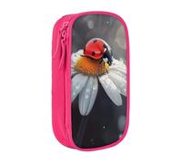 BNVSADC Ladybug on Flower Printed Pencil Case for Girls Boys, Large Capacity Pencil Pouch Cute Pencil Box Adult Makeup Bag with 2 Compartments, Pink