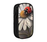 BNVSADC Ladybug Pattern Printed Pencil Case for Girls Boys, Large Capacity Pencil Pouch Cute Pencil Box Adult Makeup Bag with 2 Compartments, Black