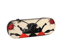 BNVSADC Ladybug Printed Leather Pencil Pen Case & Makeup Bag - Stylish Hard Shell Pencil Bag Stationery Organizer Pouch for School Office Travel