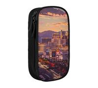 BNVSADC Las Vegas Sunset Printed Pencil Case for Girls Boys, Large Capacity Pencil Pouch Cute Pencil Box Adult Makeup Bag with 2 Compartments, Black