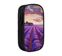 BNVSADC Lavender Fields Printed Pencil Case for Girls Boys, Large Capacity Pencil Pouch Cute Pencil Box Adult Makeup Bag with 2 Compartments, Black