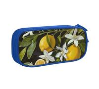 BNVSADC Lemon and Flower Printed Pencil Case Large Pen Bag Cute Pencil Box Pouch Office School Stationery Organizer for Girls Boys, Blue