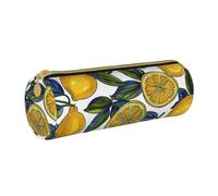 BNVSADC Lemon Fruit Pattern Printed Round Pencil Case Leather Pencil Pouch Cute Stationery Pencil Pen Bag for School Office Travel