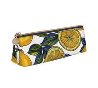 BNVSADC Lemon Fruit Pattern Printed Triangle Pencil Case Leather Pencil Pouch Cute Stationery Pencil Pen Bag for School Office Travel