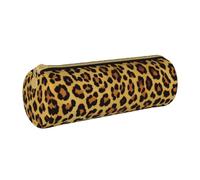 BNVSADC Leopard Pattern Printed Round Pencil Case Leather Pencil Pouch Cute Stationery Pencil Pen Bag for School Office Travel