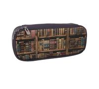 BNVSADC Library Bookshelf Book Printed Leather Pencil Pen Case & Makeup Bag - Stylish Pencil Bag Stationery Organizer Pouch for School Office Travel