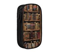 BNVSADC Library Bookshelf Book Printed Pencil Case for Girls Boys, Large Capacity Pencil Pouch Cute Pencil Box Adult Makeup Bag with 2 Compartments, Black