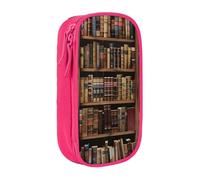 BNVSADC Library Bookshelf Book Printed Pencil Case for Girls Boys, Large Capacity Pencil Pouch Cute Pencil Box Adult Makeup Bag with 2 Compartments, Pink