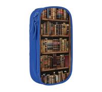 BNVSADC Library Bookshelf Book Printed Pencil Case for Girls Boys, Large Capacity Pencil Pouch Cute Pencil Box Adult Makeup Bag with 2 Compartments, Blue