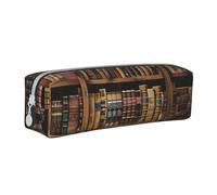 BNVSADC Library Bookshelf Book Printed Pencil Case Leather Pencil Pouch Cute Stationery Pencil Pen Bag with Zipper for School Office Travel