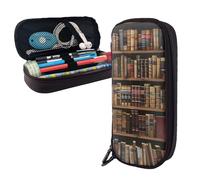 BNVSADC Library Bookshelf Book Printed PU Leather Flip Pencil Case, Cute Pencil Box Pen Bag Stationery Organizer Makeup Bag for School Office Travel
