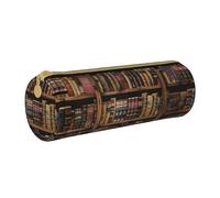 BNVSADC Library Bookshelf Book Printed Round Pencil Case Leather Pencil Pouch Cute Stationery Pencil Pen Bag for School Office Travel
