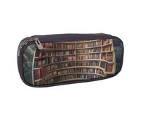 BNVSADC Library Bookshelf Books Printed Leather Pencil Pen Case & Makeup Bag - Stylish Pencil Bag Stationery Organizer Pouch for School Office Travel