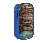 BNVSADC Library Bookshelf Books Printed Pencil Case for Girls Boys, Large Capacity Pencil Pouch Cute Pencil Box Adult Makeup Bag with 2 Compartments, Blue