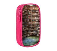 BNVSADC Library Bookshelf Books Printed Pencil Case for Girls Boys, Large Capacity Pencil Pouch Cute Pencil Box Adult Makeup Bag with 2 Compartments, Pink