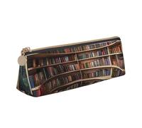 BNVSADC Library Bookshelf Books Printed Triangle Pencil Case Leather Pencil Pouch Cute Stationery Pencil Pen Bag for School Office Travel