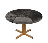 BNVSADC Lion and Lioness Printed Round Tablecloth with Elastic Edged, M(138CM Diameter), Polyester Kitchen Water Resistant Table Cloth Dining Table Decoration Table Covers