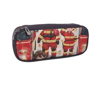 BNVSADC Little Boys and Girls in Firefighters Printed Leather Pencil Pen Case & Makeup Bag - Stylish Pencil Bag Stationery Organizer Pouch for School Office Travel
